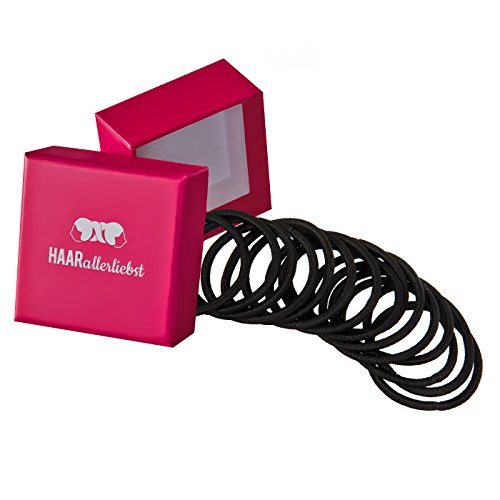 HAARallerliebst® Pack of 20 Thick Hair Bobbles Colour Black, 4.5 mm Thick, Metal-Free Braid Elastics for Women Girls & Men