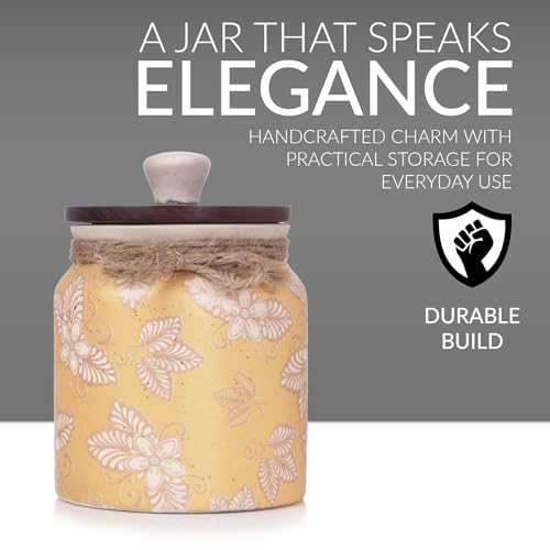 Image of Ceramic Storage Jar with Lid | Multipurpose Kitchen Storage Container for Pickle, Spices, Sugar, Tea & Snacks | Durable Airtight Canister for Home & Office (1, Yellow, Pack of 1)