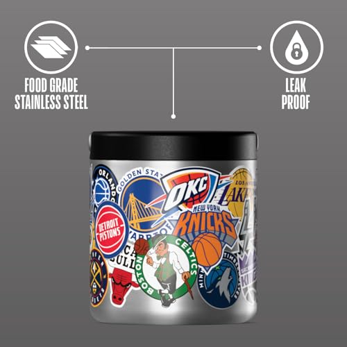 Image of Hydrapeak NBA Officially Licensed All-Team Logo Sticker Print 25oz Stainless Steel Vacuum Insulated Food Jar with Handle, Wide Mouth Leak-Proof Soup Container for Adults, 10 Hours Hot & 16 Hours Cold
