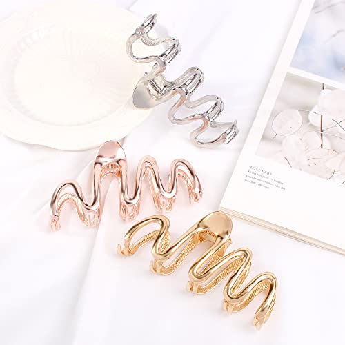 Jayongnee Clip Large Gold Hair Claw Clip, Non-Slip Hair Claw Clips Jaw Clips,Clamp Metal Hair Clips For Thick Hair For Women And Girls Jumbo Snake Wave Hair Claw Clips #TOP1