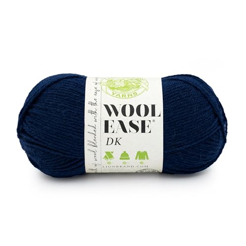 Image of Lion Brand Yarn, Wool-Ease DK Crochet & Knit Yarn, Navy, Blue, 1 Pack | Classic DK Weight Wool Acrylic Blend Knit & Crochet Fiber for Warm Blankets, Light Sweaters, Fall & Winter Hats