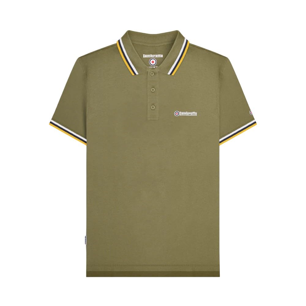 Lambretta Mens Tipped Polo (UK, Alpha, 4XL, Regular, Regular, Khaki/White/Navy/Gold)