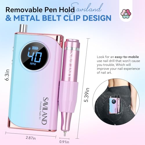 SAVILAND-Electric-Nail-Drill-Portable-40000RPM-Nail-Filer-Electric-Manicure-Pedicure13-Nail-Drill-Bits-for-Acrylic-Nails-False-Nails-Gel-Nails-Dip-Nail-Artificial-Nails-Home-Salon-Gradient-Color
