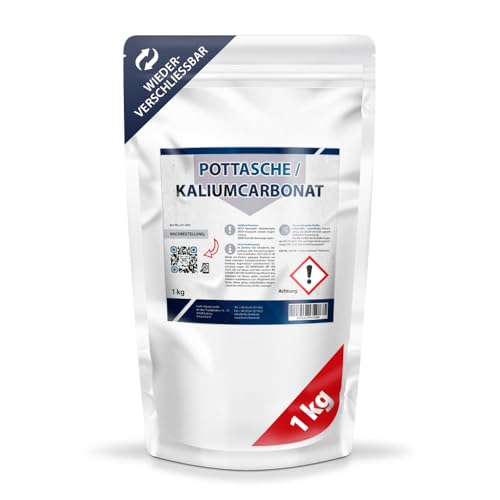Pottasche (Kaliumcarbonat) 1 kg | E 501 (i) | Hohe Reinheit nach VO 231/2012 (EU) | Für Seifenherstellung Reinigung & Streumittel bei Glatteis | CAS 584-08-07