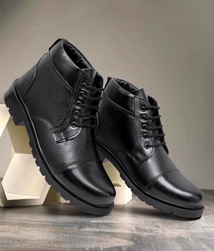 Image of ARAMISH Men's Genuine Black Genuine Leather Lace Up Police Boots - 08 UK