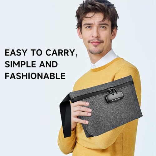 Image of MeRaYo Document Organizer Bag Document Bag Document File Bag Document Waterproof Bag with Lock Document Holder Travel Document Organizer, Grey