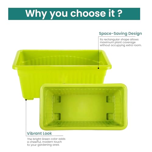 Image of Bianco Rectangular Plastic Pots for Plants, Jupiter Flower Pots for Home, Window Display, Garden (35 x 18.5 x 15 cm) (Green) (Pack of 3)