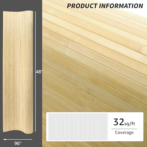 Image of Art3d 48 x 96 in Pole Wrap Natural Bamboo Wall Panel, 2-Pack, Raw