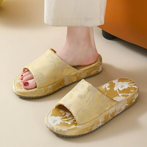 Retro Embroidered Thick Sole Slippers Women Single Strap Slides Run Small Silk-Like Upper Soft TPR Anti-Slip Soles Indoor Shoes3