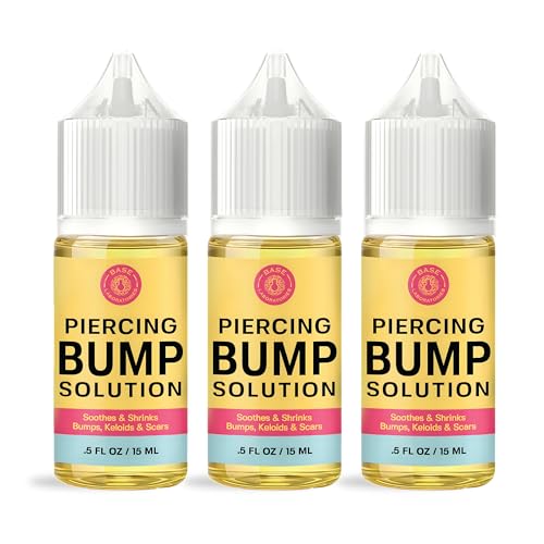 Image of BASE LABORATORIES Piercing Bump Solution & Keloid Bump Removal | Soothing Piercing Aftercare for Piercing Bumps & Keloid Scar Removal | Ear & Nose Keloid Bumps Piercing Aftercare Solution Oil | 0.5 oz