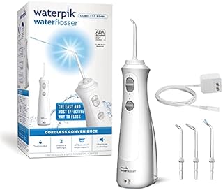 Waterpik Cordless Pearl Rechargeable Portable Water Flosser for Teeth, Gums, Braces Care and Travel with 4 Flossing Tips, ADA Accepted, WF-13 White