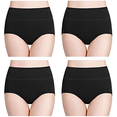 wirarpa Womens Cotton Underwear 4 Pack High Waist Briefs Light Tummy Control Ladies Comfort Stretch Panties Underpants Size L,Black Cover