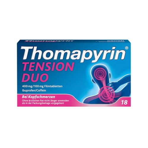 Thomapyrin TENSION DUO Schmerztabletten bei stärkeren Kopfschmerzen| 18 Stk | Einzigartige Kombination aus Ibuprofen und dem Booster Coffein | Wirkt 40% stärker als Ibuprofen 400 mg