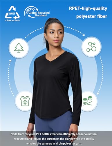 MIER Long Sleeve Workout Tops for Women UPF 50+ SPF UV Protection Sun Shirts Dry Fit Athletic Running Gym Tshirt, V-Neck3