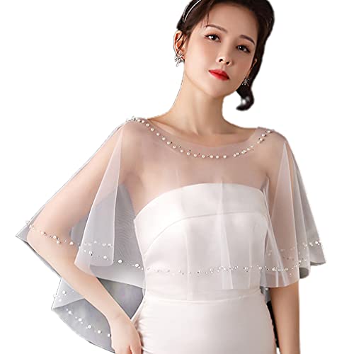 Wedding Wrap Capes Soft Tulle Shawls and Wraps with Beads Bridesmaid Capelet Shrug Shawls for Formal Party Evening Dress