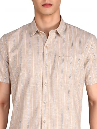 Image of Men's Grey Linen Striped Shirt - Lightweight and Comfortable Casual Shirt