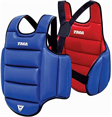 Boxing Body Protector Reversible, Kickboxing MMA Muay Thai Chest Guard, Sparring Training Heavy Punching, Adjustable Shield, Martial Arts Upper Belly Protection Pad, Taekwondo (L/XL)