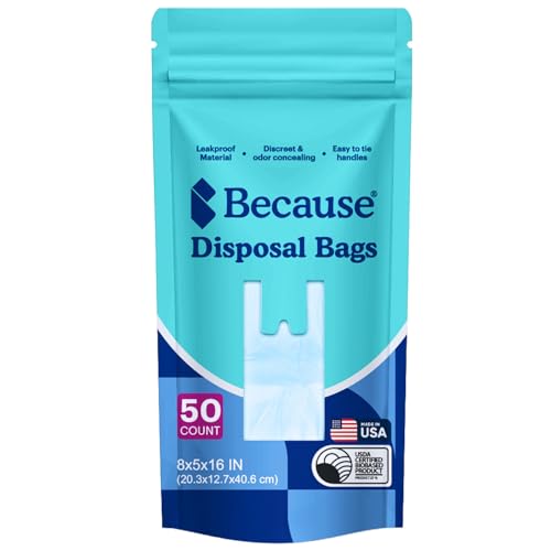 Because Incontinence Disposal Bags Tear Resistant Disposal Bags for Men & Women Extra-Large Leak Protection Odor Blocking 50 Count