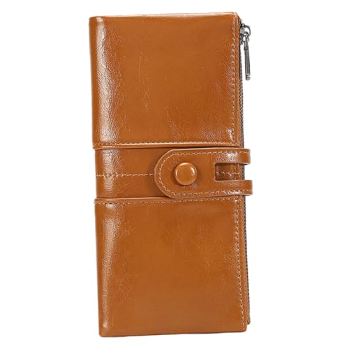 1Pc Vintage Magnetic PU Wallet for Women Khaki Long Clutch Purse with Smooth Zippers Stylish Design and Exceptional Reliability for Everyday Use