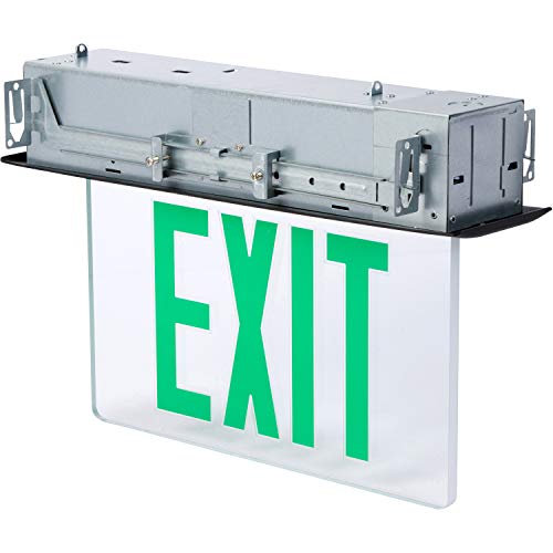 Image of Morris Products LED Exit Sign - Recessed Mount Edge - Green on Clear Panel, Black Housing - Compact, Low-Profile Design - Single Sided Legend - Energy Efficient, High Output - 1 Count