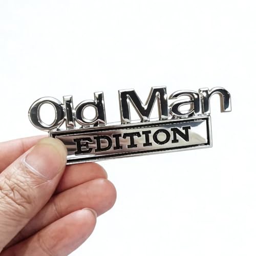 Old Man Edition 3D Emblem Sticker Badge Funny Old Man Edition Decals Car Truck Replacement Door Decoration for Universal Vehicle Truck SUV Motorcycle (Silver Black)