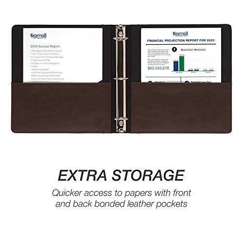 Samsill Vintage Hardback 3 Ring Leather Binder, Professional Binder Organizer, Planner Binder, 1.5 Inch 3 Ring Binder, Letter Size 8.5 X 11, No Zipper, Faux Brown Leather #TOP2