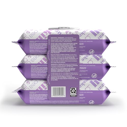 Image of Amazon Elements Baby Wipes, Sensitive, Unscented, Cleans Gently, 270 Count, Flip-Top Packs, Pack of 3