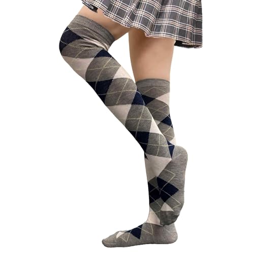 Image of COUVER Women's Thigh High /Over Knee Fashion Argyle Socks, Medium, 1 Pair