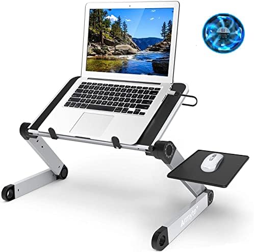 Armyte Laptop Stand Adjustable Height for Desk, Portable Lap Table with Cooling Fan & Mouse Pad for 15.6 Inch Notebook Lightweight Foldable Computer Riser for Couch Bed Sofa Home Office