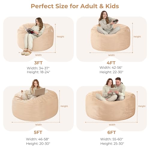 Image of HABUTWAY Bean Bag Chair: Giant 6' Memory Foam Furniture Bean Bag Chair with Microfiber Cover - 6Ft,Khaki