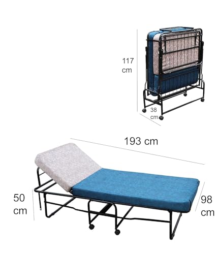 Image of Spacecrafts High Density Recliner Folding Bed | 5 Stage | Single with Mattress | Portable Space Saving Guest Lounge Bed | (3 ft x 6.3 ft) (Blue & Grey)