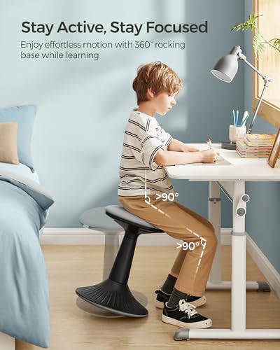 Image of SONGMICS Kids Wobble Chair 6-12Y, Active Sitting Stool with Focus Support, 18.1 inch Height 154 lb Capacity, Anti-Slip Base Tool-Free Assembly, Ink Black and Dove Gray UOSC010B01