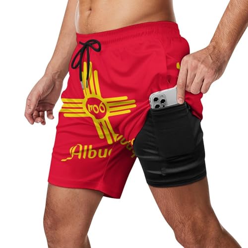 Albuquerque in New Mexico U.S. Flag Men's Swim Trunks with Compression Liner Summer Bathing Suit Beach Shorts with Pockets2