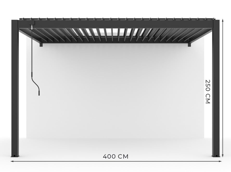 Direct ABRIS Pergola Bioclimatique Aluminium Adossée 12m² - 3x4m - Deux Stores Inclus - Anthracite - 29 Lames en Acier galvanisé - Inclinable à 90° - Tonnelle
