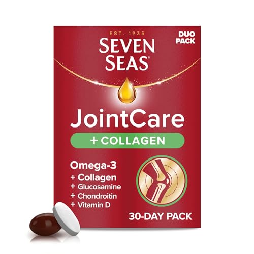 Seven Seas JointCare Plus Collagen with Omega-3 Glucosamine Chondroitin Vitamins C and D Manganese and Zinc Food Supplements 30-Day Pack