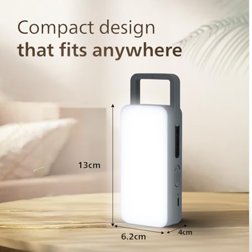 Image of PHILIPS Voyager 6W Rechargeable LED Emergency Light | 450 Lumens | 1500mAh Battery | Type-C Fast Charging | 2 Brightness Modes | Up to 1.5 Hours Backup | Portable & Compact (Grey) | Pack of 1
