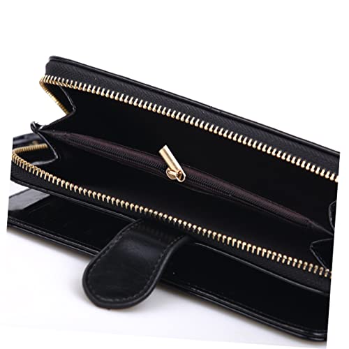 NOLITOY PU Leather Female Zipper Handbag with Buckle Wallet for Women Portable Coin Purse Holder Black Clutch for Credit Cards and Cash Secure Outdoor and Home Use2