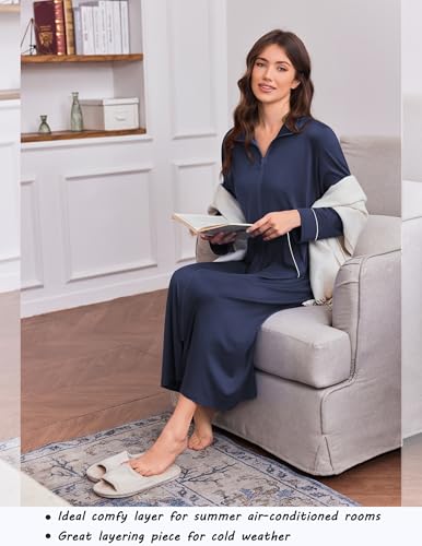 Image of Ekouaer Zipper Robes for Women Long Sleeve Lightweight House Coats with Pockets Zip Up Bathrobe Loungewear S-3XL