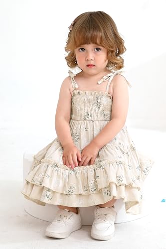 Happy Town Toddler Baby Girl Halter Boho Sundress Casual Smocked Dress Ruffle Hem Beach Summer Dresses Spring Ouftits3