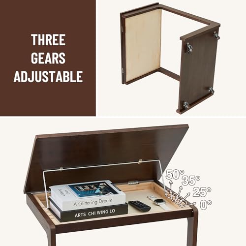 Image of Uniclinens Rolling Side Table, C Shape Couch End Table with Wheels, Mobile Wooden Sofa Tray, Movable Small Couch Desk for Bedroom Living Room, Dark Walnut