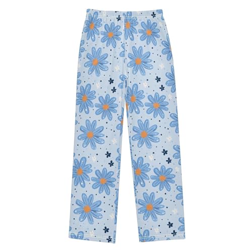 White Blue Daisy Flower Boys Pants for Kids Jogger Pants with Pockets S