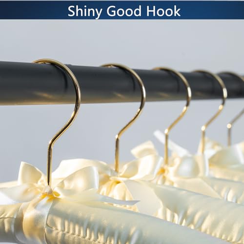 Cocomaya 5 Stück 43cm Elfenbein Kleiderbügel aus Satin, Weiche Seide Aufhänger für T-Shirt Hemd Mantel Kleid Trägertop Brautkleid Pullover mit Drehbar Gold Haken (Elfenbein/Gold Haken,5)