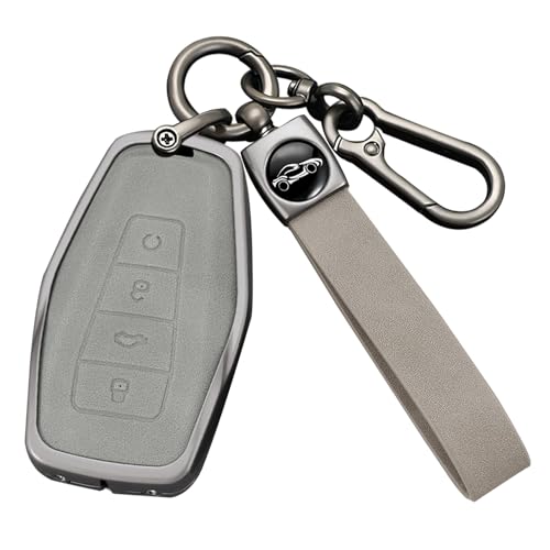 HIBEYO Key Fob Cover Compatible with Geely Emgrand X7 EX7 Coolray 2019-2020 Accessories Leather& Zinc Alloy Key Case Fit for Geely Cover-C Type Remote Boot Gray