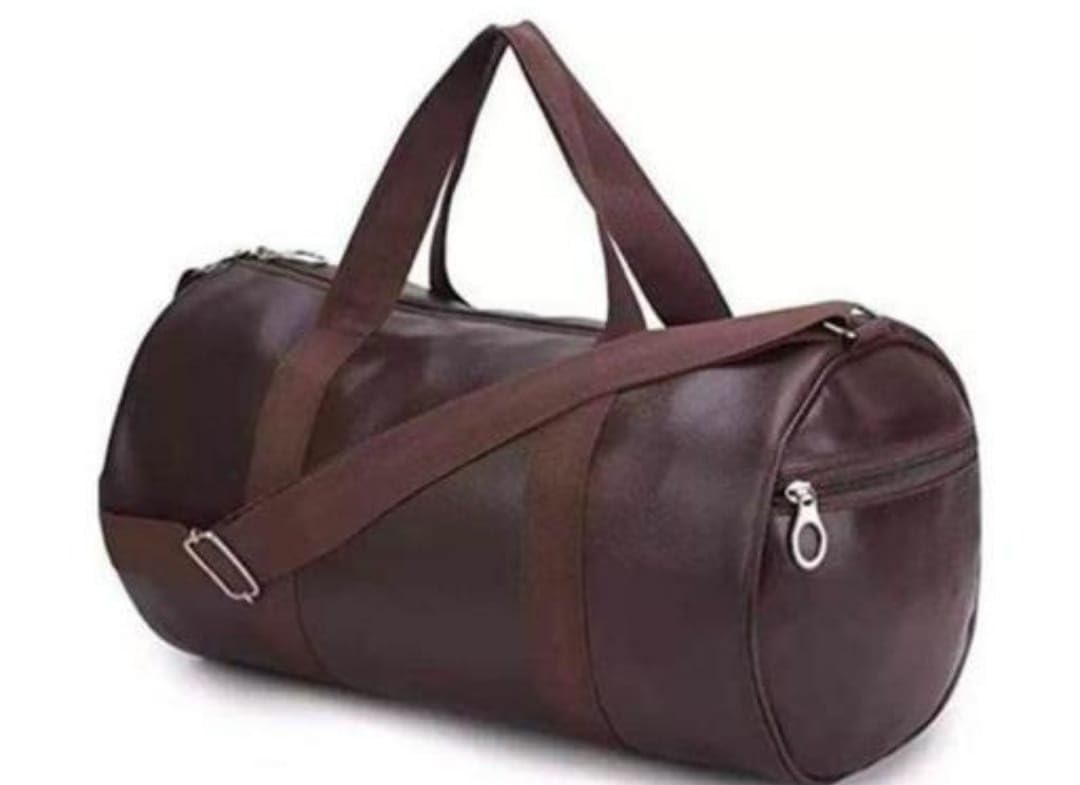 Om Creation PU Leather Gym Duffel Bag with Shoulder Strap for Men and Women (Brown)-picture-27