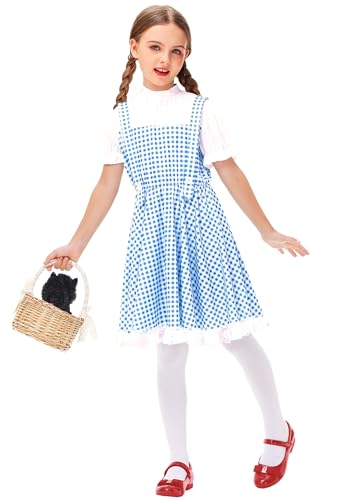 Remimi Women Halloween Dress Short Sleeve Blue White Gingham Dress