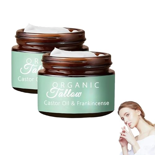 Grass-fed Beef Tallow with Frankincense Oil & Castor oil, Organic Beef Tallow Moisturizer for Skin, Tallow and Manuka Honey Balm for Body (2pcs)