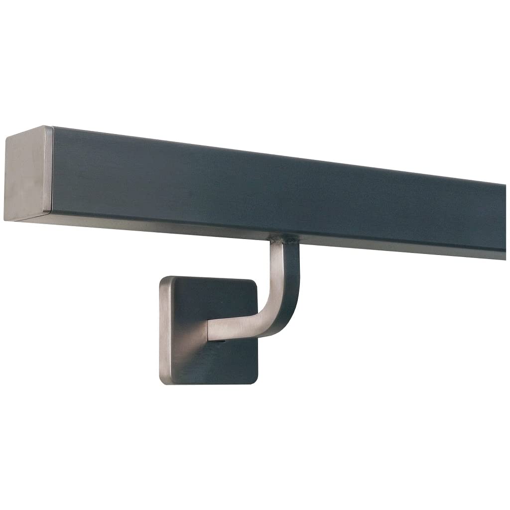 Corrimano quadrato moderno in acciaio inox, design rettangolare, ringhiera con supporto saldato angolare, lunghezza: 0,3 m – 6 m in un unico pezzo, lunghezza: 90 cm con 2 supporti