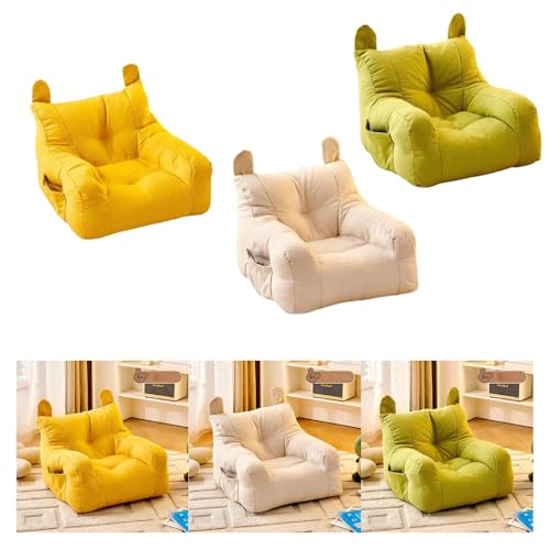 Image of Kids Bean Bag Chair Soft Cartoon Cute Floor Chair for Bedroom Dorm Apartment Yellow|Kids Bean Bag Chair Soft Latex Children Sofa Seat Reading Recliner Chair for Bedroom Playroom