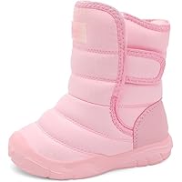 JIASUQI Toddler Snow Boots Boy Girl Wide Winter Boots with Faux fur Lined Warm Winter Shoes for Indoor Outdoor(Light Pink 19,UK Size 7.5)