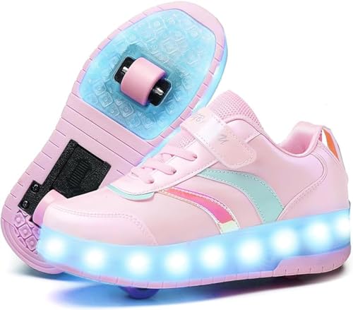 Ufatansy Roller Shoes Girls Boys Sneakers with Wheels Roller Skate Shoes USB Charging with LED Light Up Footwear Skates for Beginner Trainers Kids Lightweight Breatheable Shoe